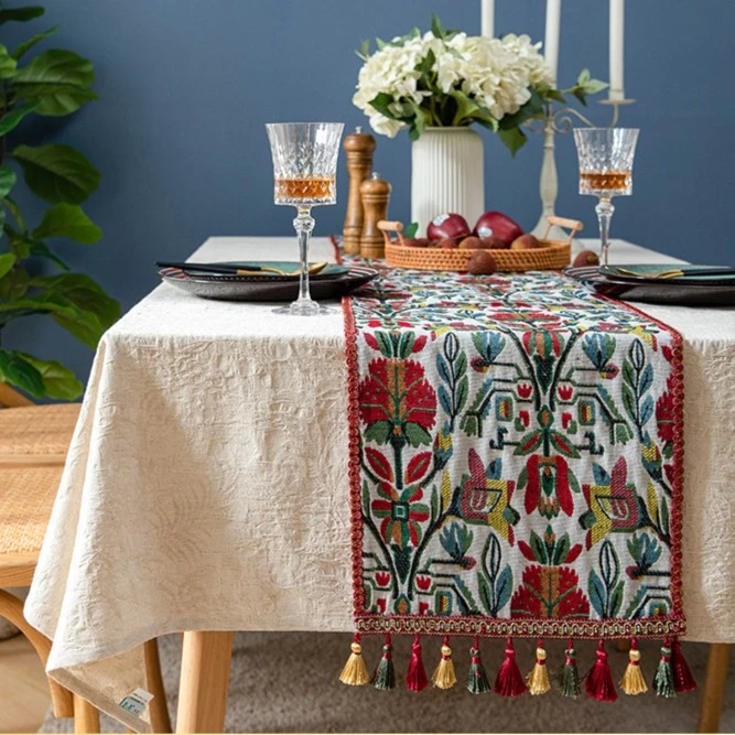 现代简约纯色桌布波西米亚民族风桌旗套装茶几米白色家用餐桌布艺