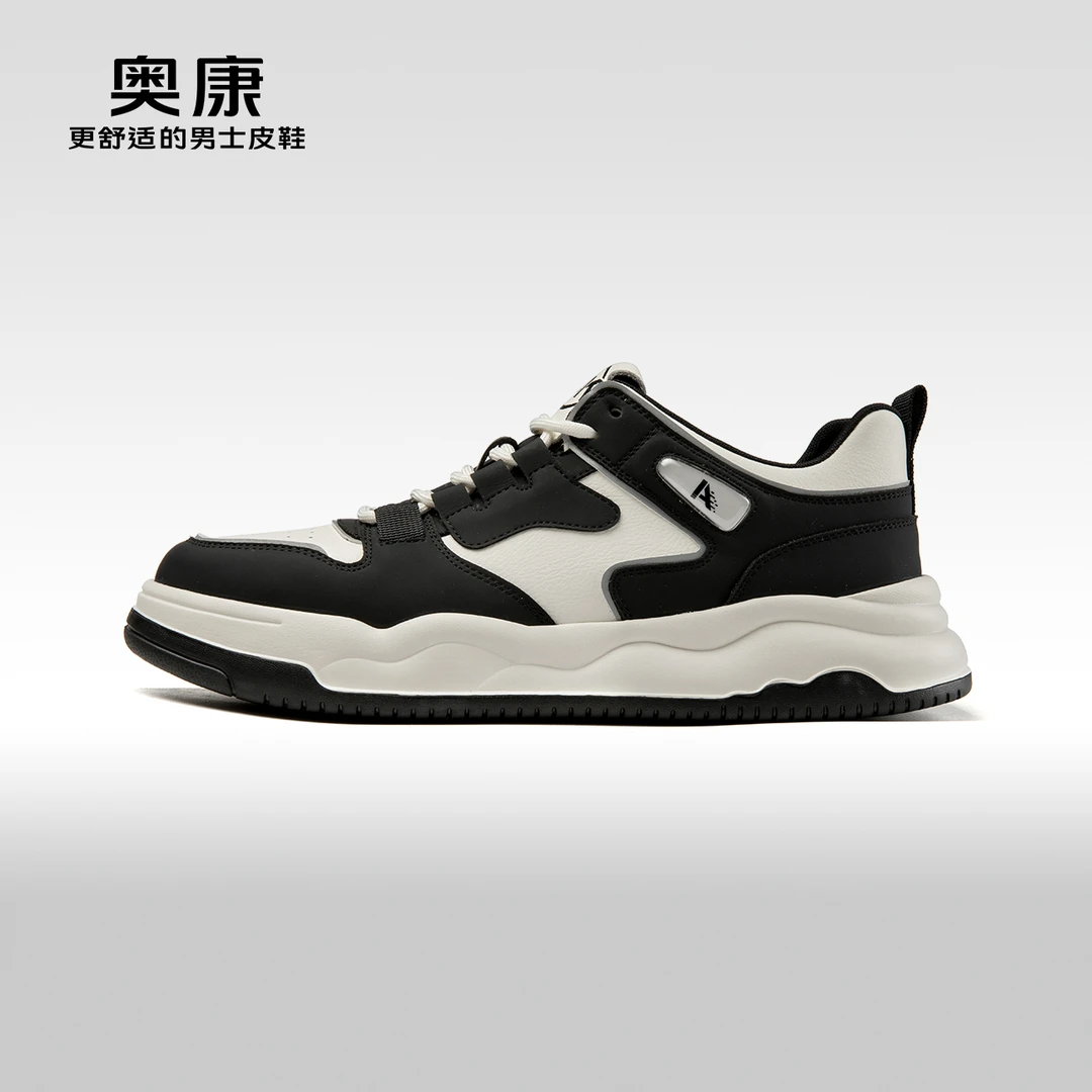 奥康春季新款时尚休闲板鞋男拼接轻质舒适透气休闲男皮鞋百搭