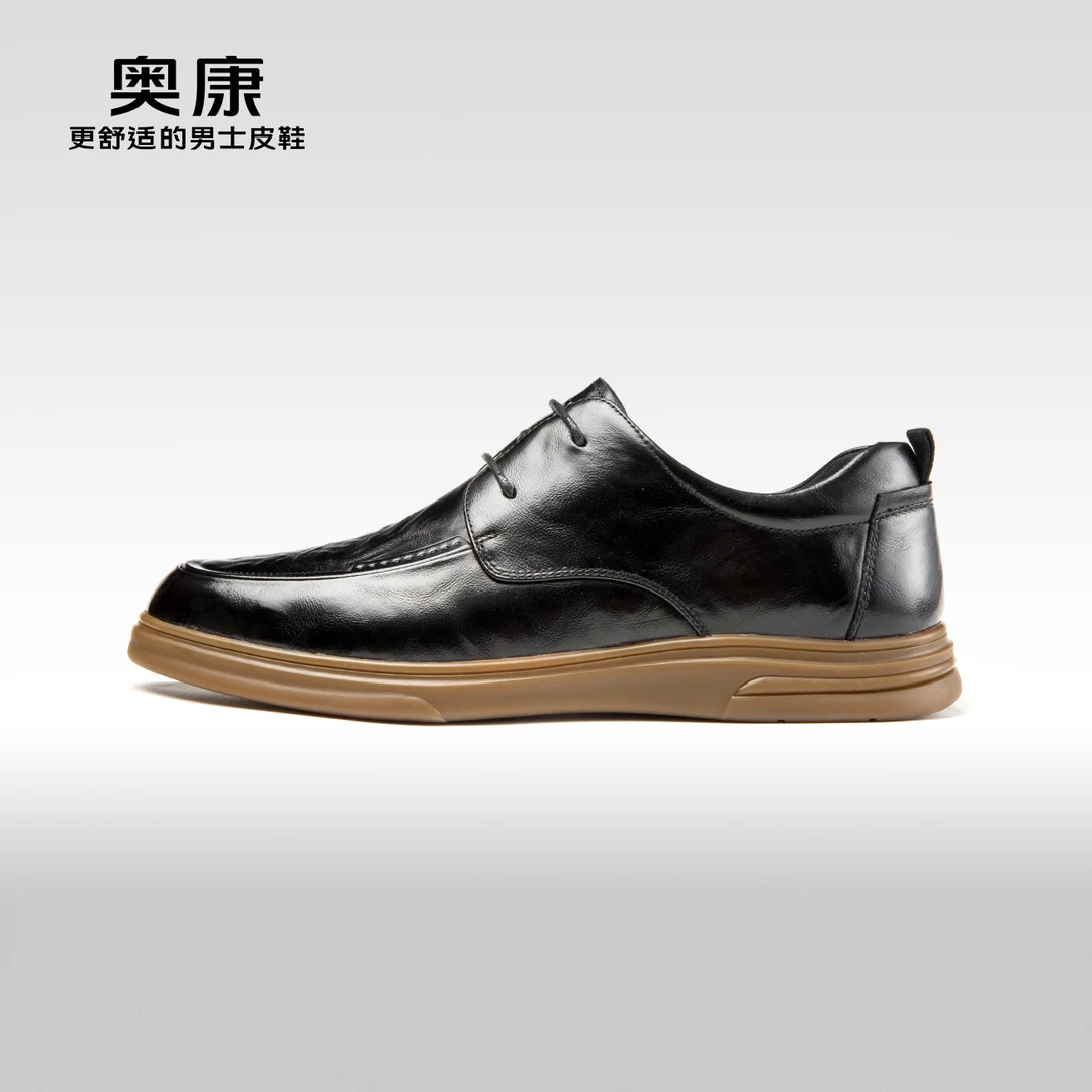 春季新款商务休闲鞋男真皮抓皱百搭软底防滑单鞋