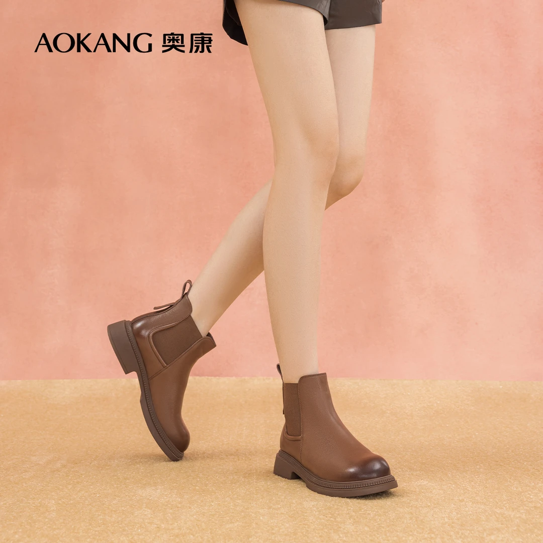 「冬季女鞋」新款复古百搭切尔西靴圆头厚底增高时装靴短靴