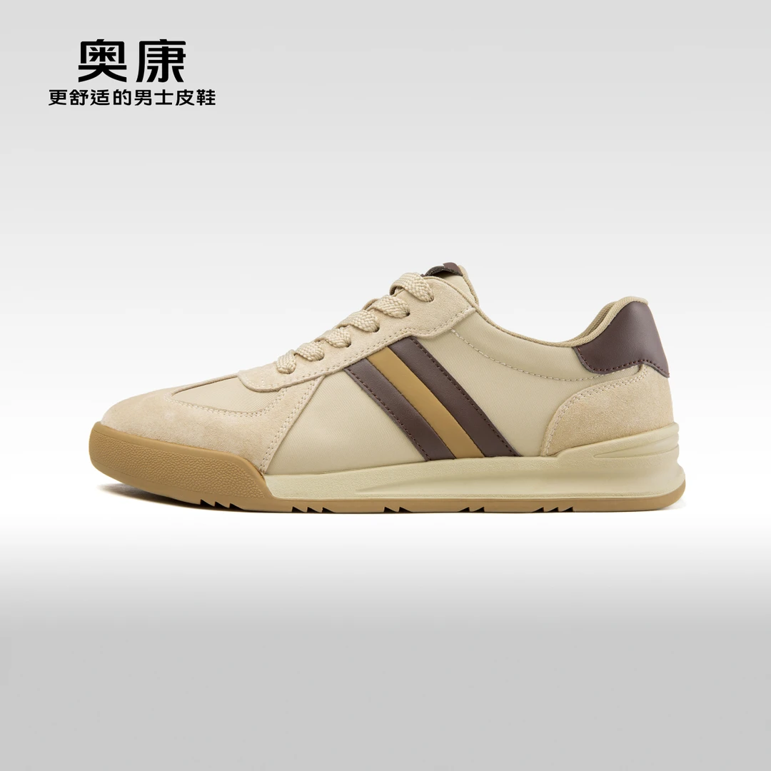 奥康秋季新款时尚休闲德训鞋男拼接舒适透气耐磨商务正装皮鞋