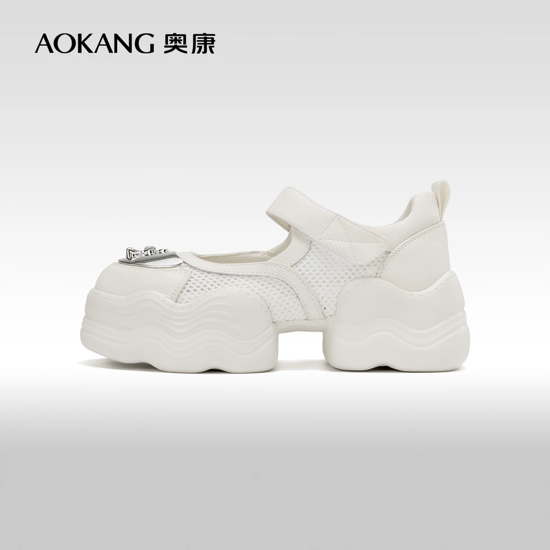 女鞋 夏季新款复古魔术贴运动休闲鞋厚底舒适透气网面鞋