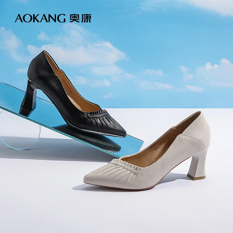 Aokang/奥康女鞋 2023春季新款单鞋百搭气质舒适日常粗跟潮