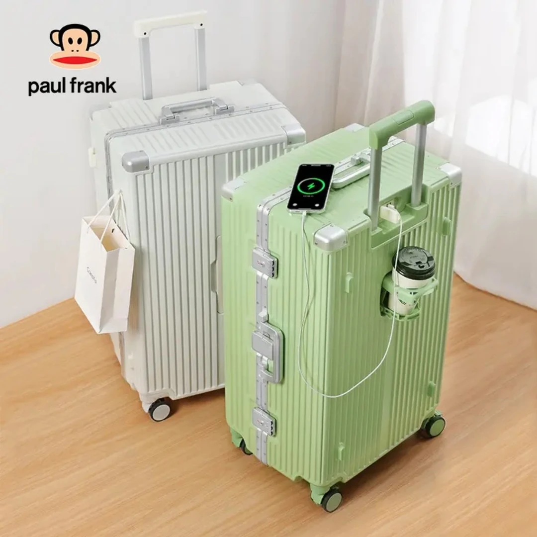 paul frank/大嘴猴多功能铝框行李箱女24寸皮箱子旅行箱密码箱男