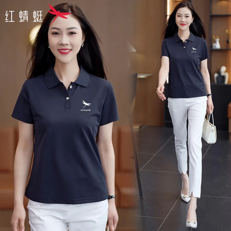 红蜻蜓polo领短袖t恤女夏季2025新款时髦洋气女款职业装纯色上衣