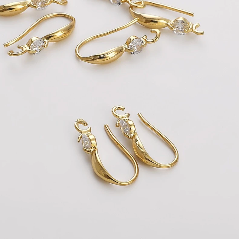 铜镀14K包金保色镶嵌大圆锆石耳钩耳环手工diy创意材料耳饰品配件