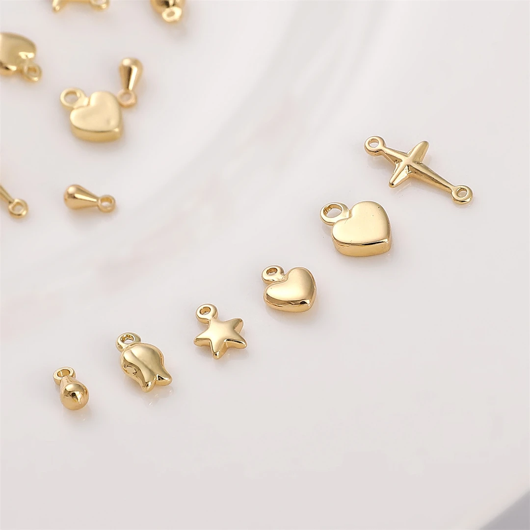 5个装/14K包金单双吊五角星桃心小礼物串珠手工diy材料配件