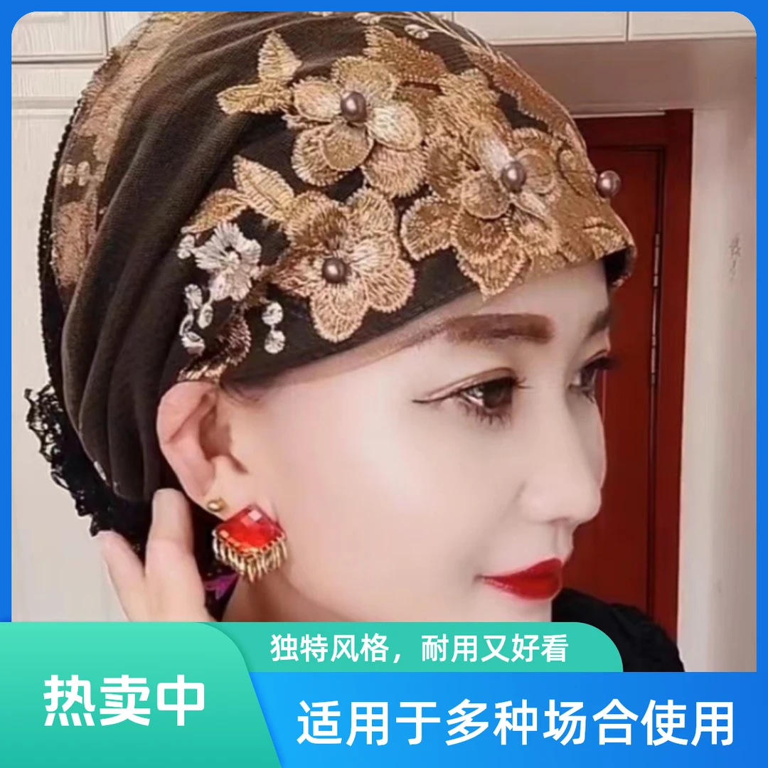 夏季新款包头帽回族头巾帽立体花时尚设计后头花妈妈帽遮发帽