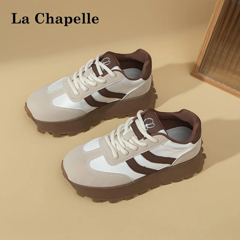 拉夏贝尔百搭厚底运动鞋2024秋冬韩版休闲增高女鞋潮流德训鞋