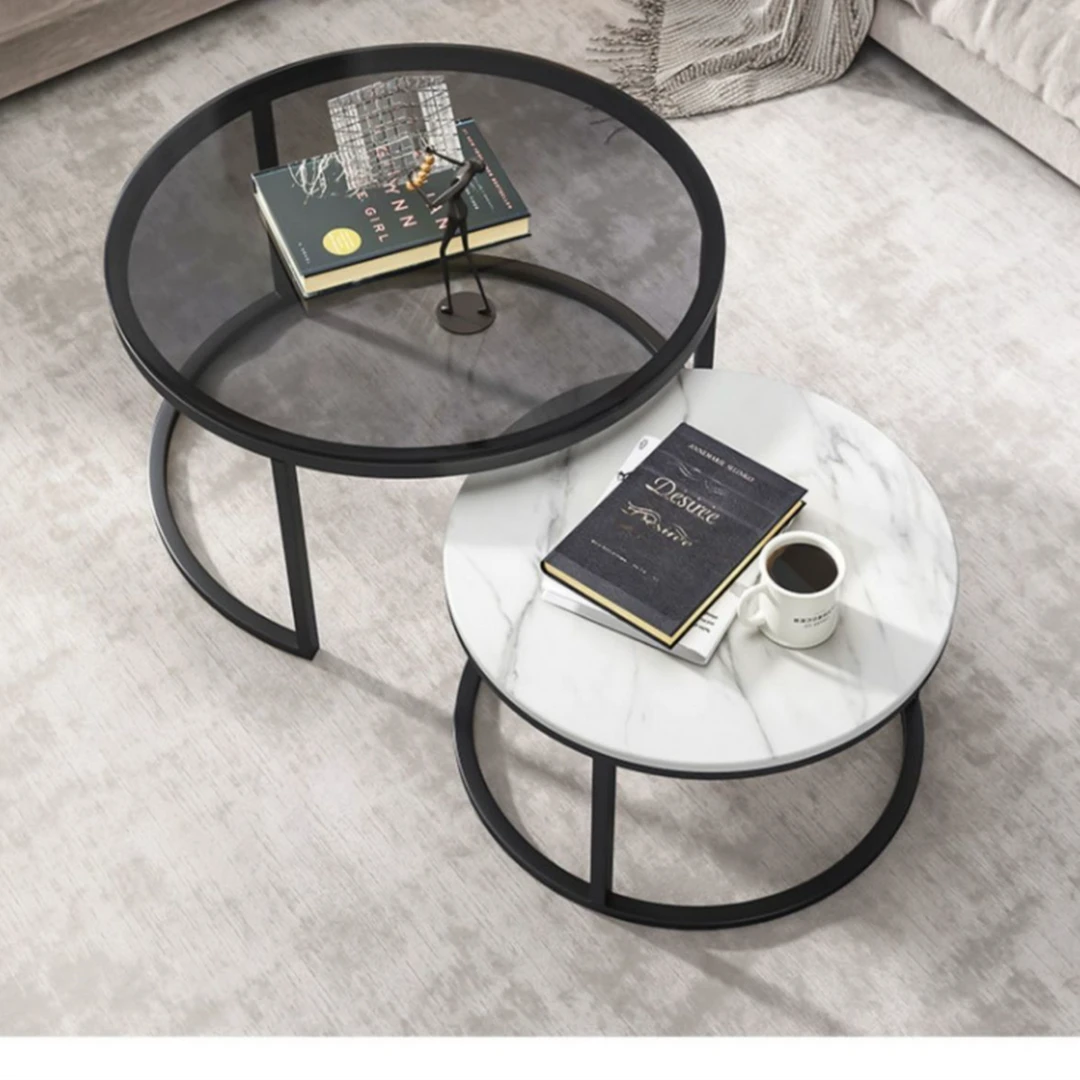 岩板茶几客厅家用钢化玻璃桌现代简约小户型轻奢2023新款圆形极简