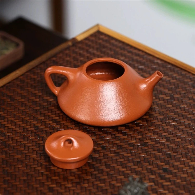 宜兴紫砂壶 原矿梨皮朱泥文人石瓢紫砂礼品茶具家用泡茶壶150cc