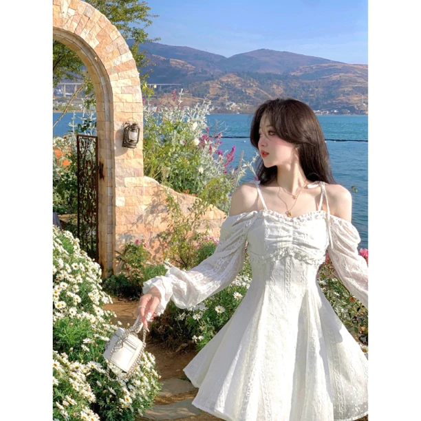 Q女家 梦境爱丽丝/浪漫法式桔梗茶歇海边度假风小白裙夏季连衣裙