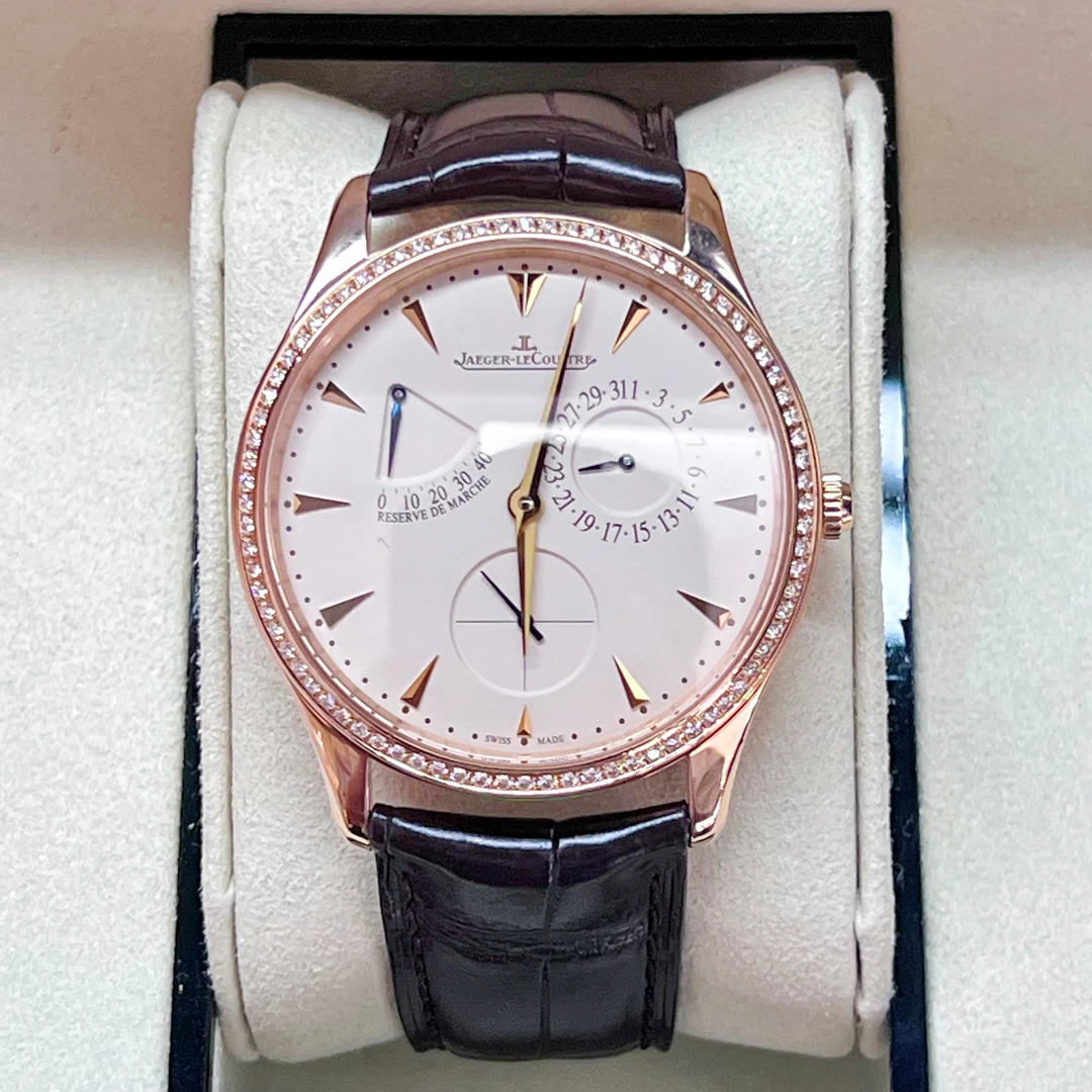 99新  积家大师原钻金小丑1372501  22年全套 18k玫瑰金气质男表