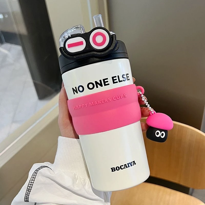 保温杯吸管女士高颜值茶水分离弹跳水杯不锈钢户外创意弹盖杯子