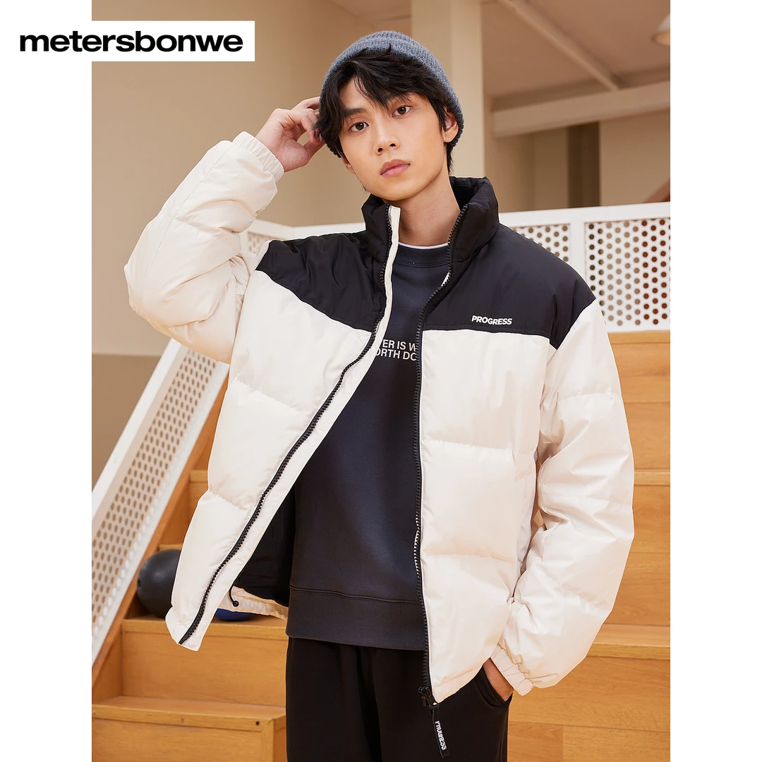 美特斯邦威男时尚户外休闲男士秋冬满印立领舒适羽绒服738349