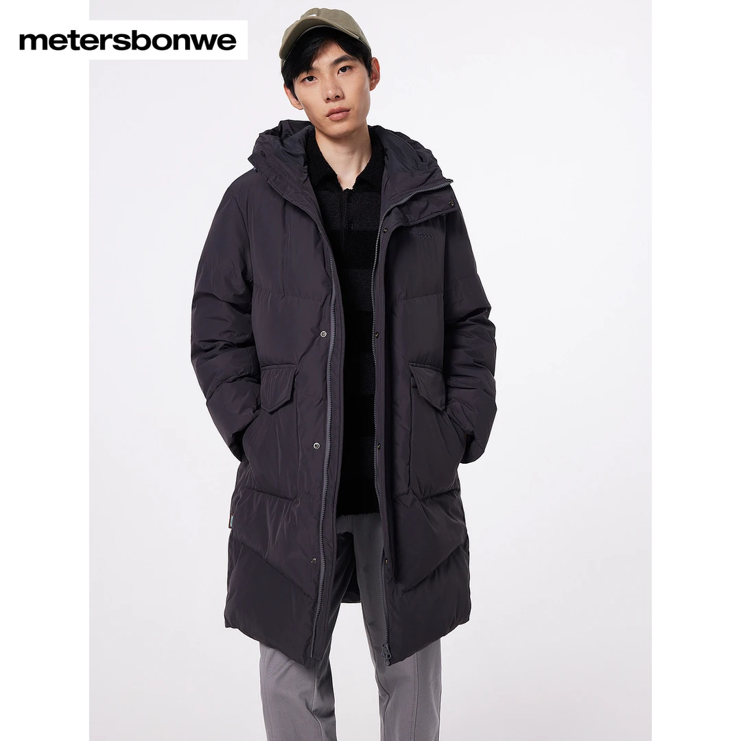美特斯邦威男长款连帽羽绒休闲男外套男子男士户外宽松夹克738373