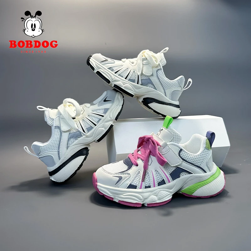 Bobdog/巴布豆2024春夏季男女大童单网透气时尚百搭老爹鞋运动鞋