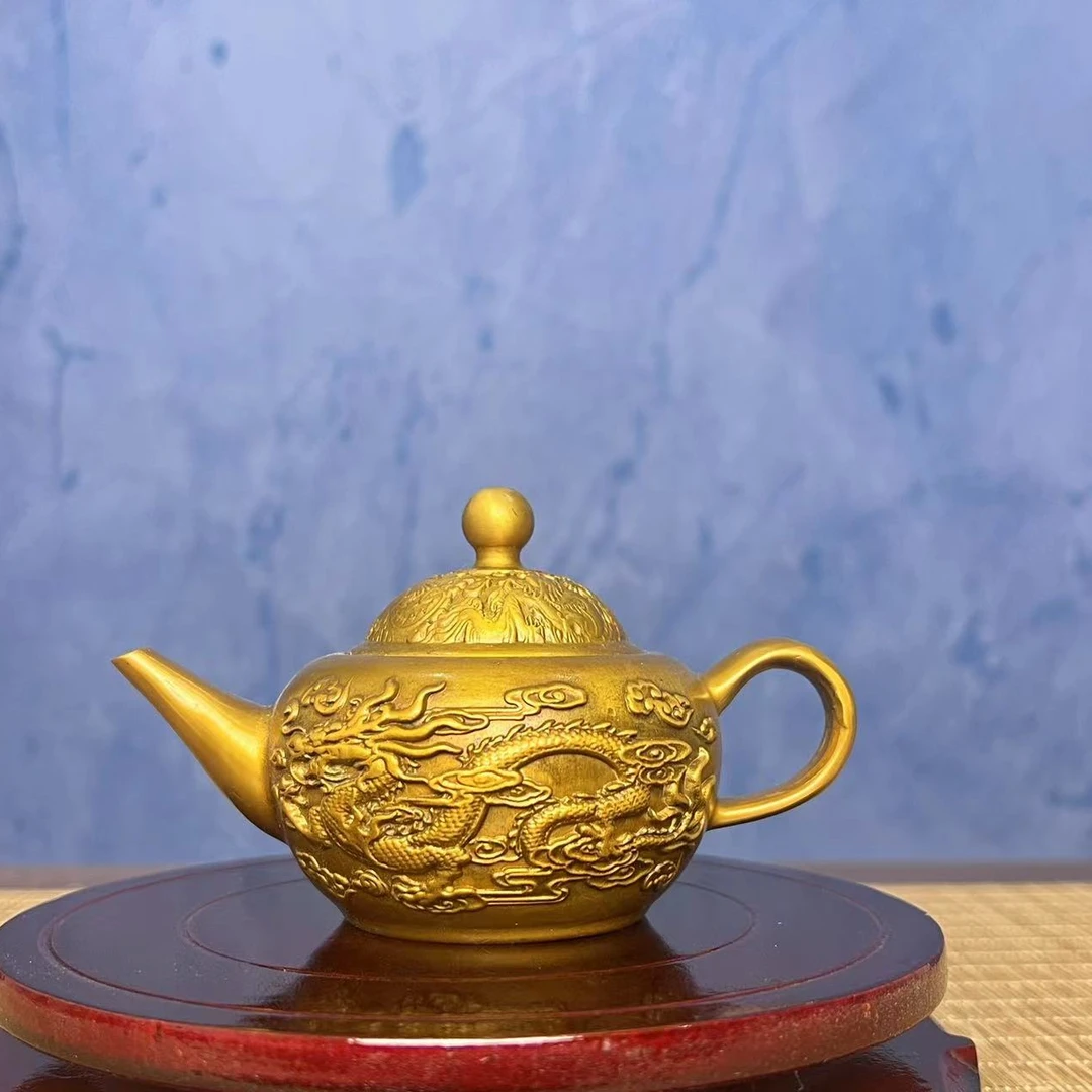 黄铜龙凤茶壶中式茶壶居家办公室摆件