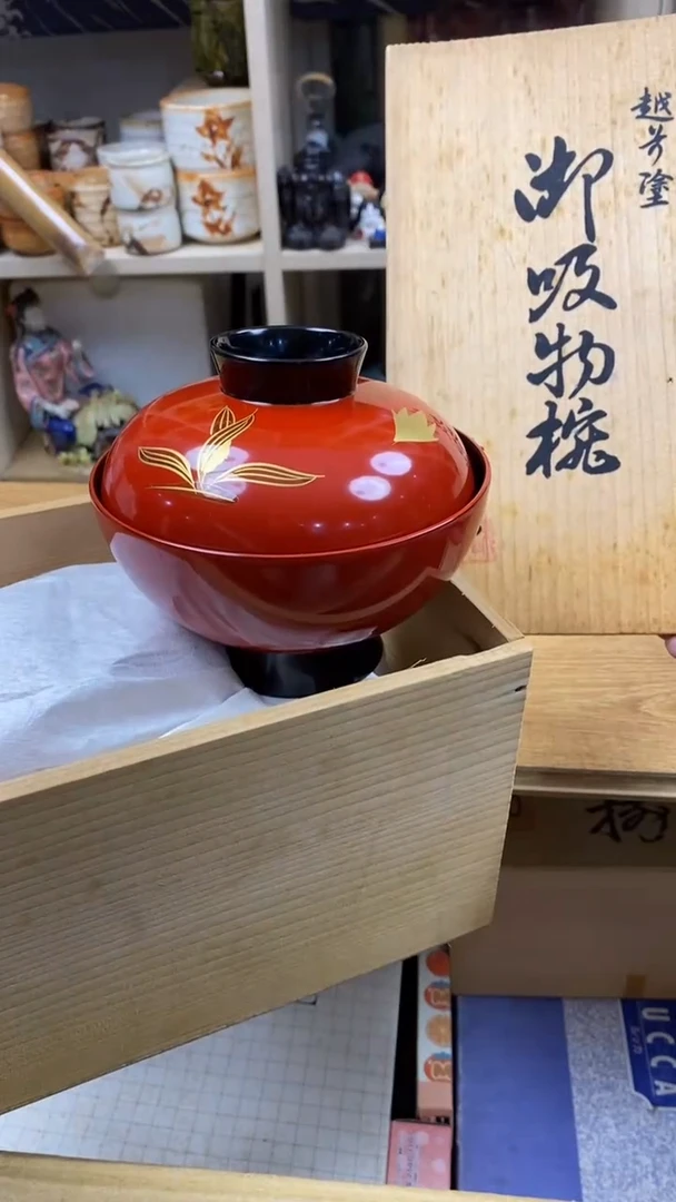 【闪购商品】瓷杯木粉胎大漆碗五只