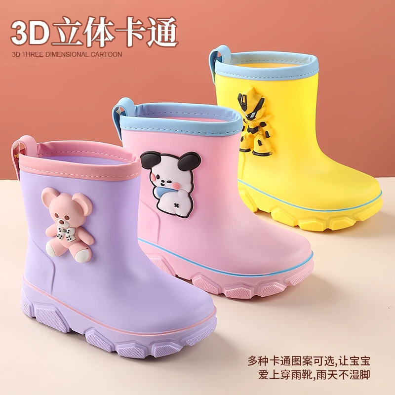 新款儿童雨鞋中大童中筒雨靴时尚卡通防滑水鞋可爱轻便两用胶水鞋