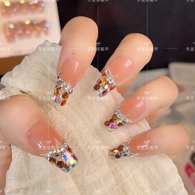 【钻石缤纷】纯手工穿戴甲美甲贴片可拆卸指甲贴片10片装