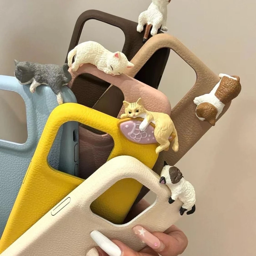 适用ins卡通趴趴立体猫咪适用iPhone16promax手机壳15新款14/13/