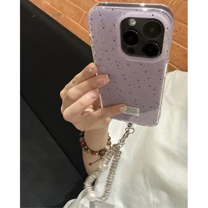 ins风紫色泼墨适用iPhone16/15PRO手机壳挂绳14/13/12/11双层IMD