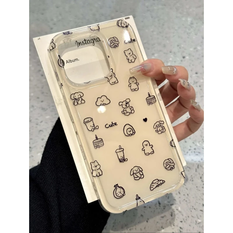 韩系线条涂鸦适用iPhone16可爱15/13手机壳苹果14promax双层IMD