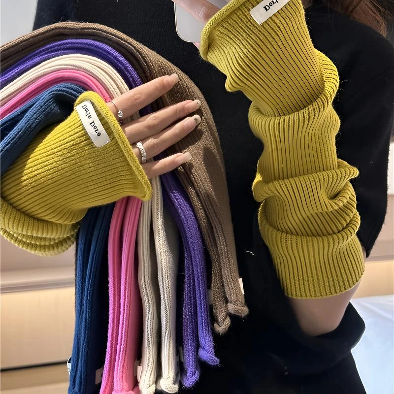 冬季新款彩色多巴胺袖套学生女保暖防寒时尚百搭长款针织手套
