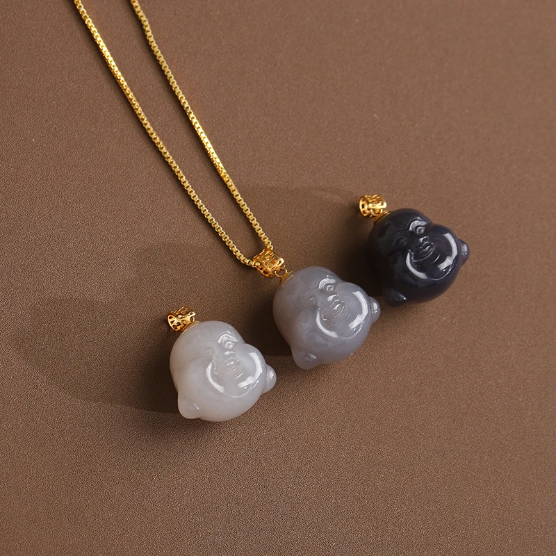 新疆和田玉佛首18K金扣头吊坠多样性发货只发一件约卡15×14×11mm