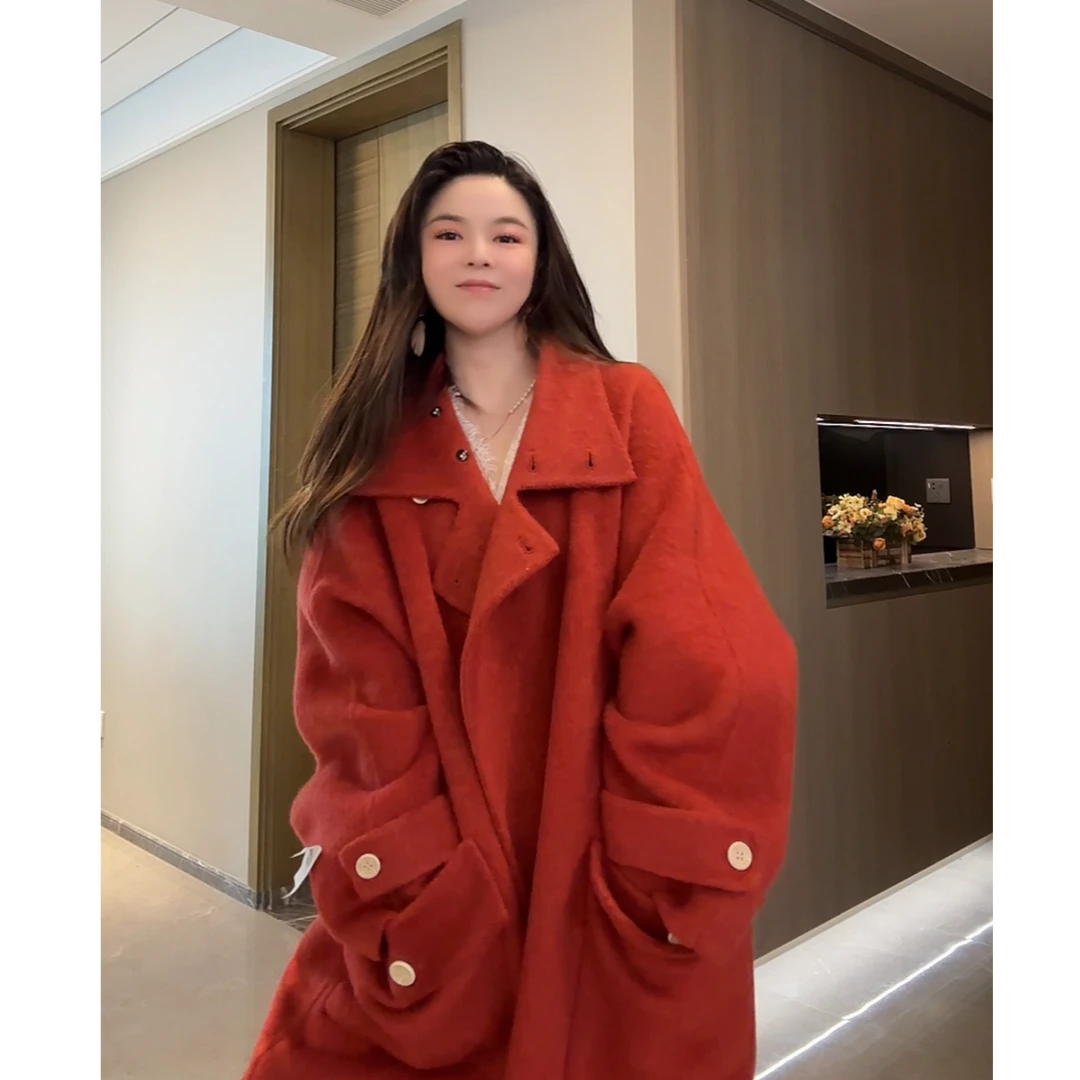 2024新款手工缝制高级感超好看双面羊毛大衣女秋冬长款8016