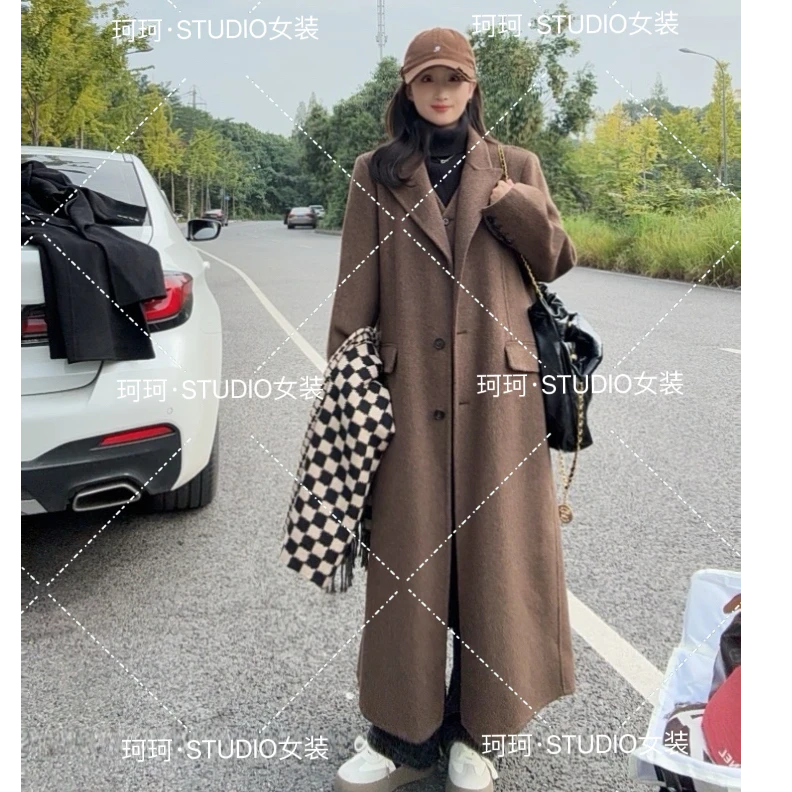 2024新款假两件西装领单排扣双面羊毛大衣女3004宽松气质