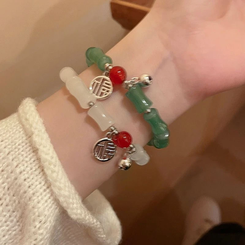 合金手链 新中式竹节福牌情侣手链女生ins小众设计感复古手串手链