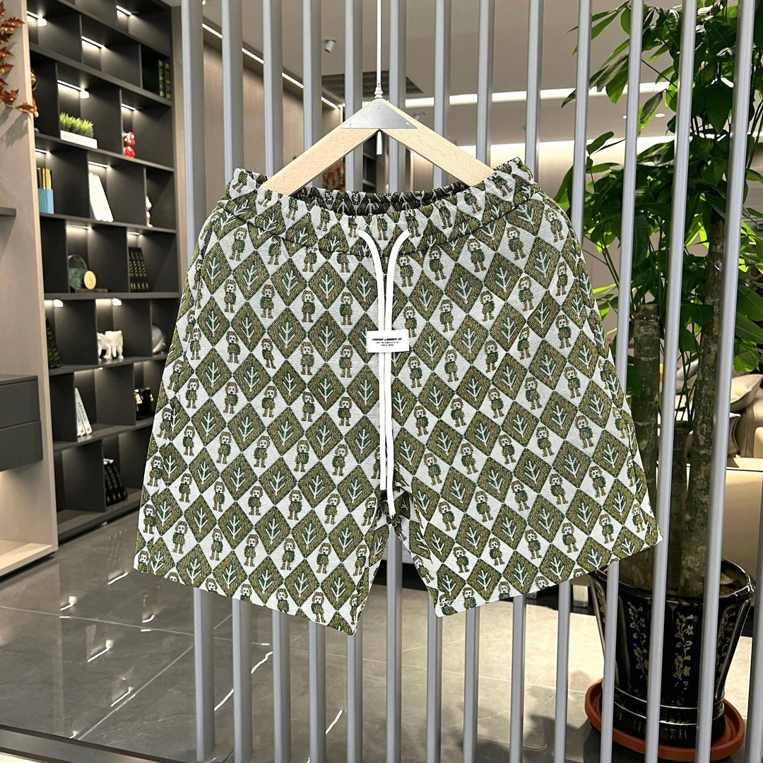 夏季新款男士重磅小绿人牛油果绿针织提花编织五分裤时尚百搭短裤