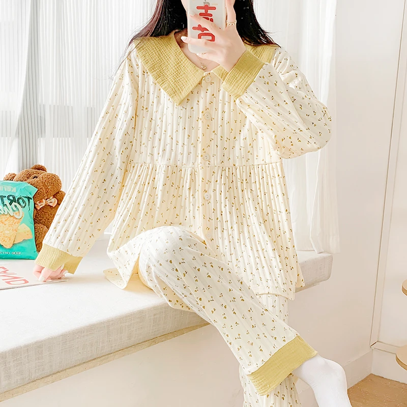 月子服棉春秋款产后哺乳简约产妇喂奶家居服孕妇睡衣女冬季10月