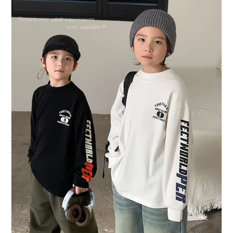 现货【字母袖】源源家童装新款长袖t恤男童秋冬1款打底衫上衣洋气