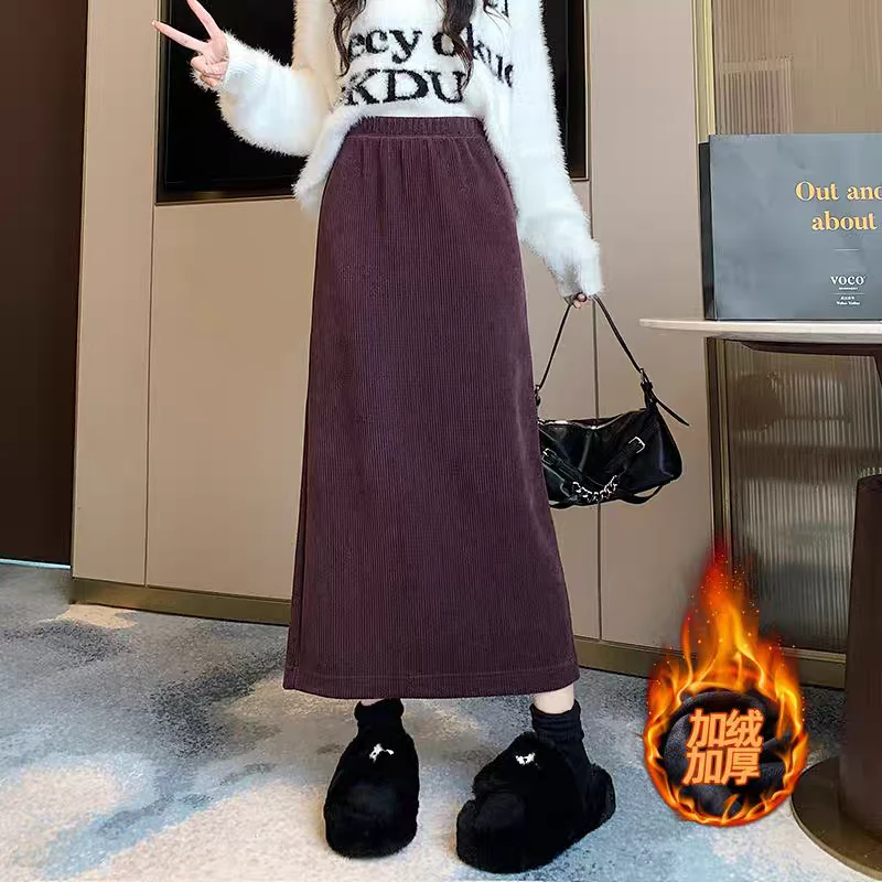 【工厂直销】秋冬新款纯色韩系慵懒风减龄气质百搭直筒一步半身裙女