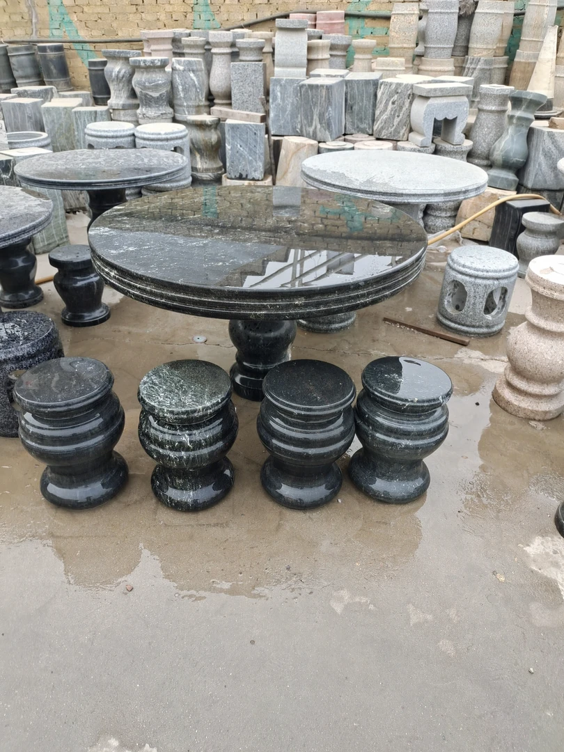 石桌石凳庭院花园户外别墅酒店天然大理石茶几仿古茶台石头椅摆件