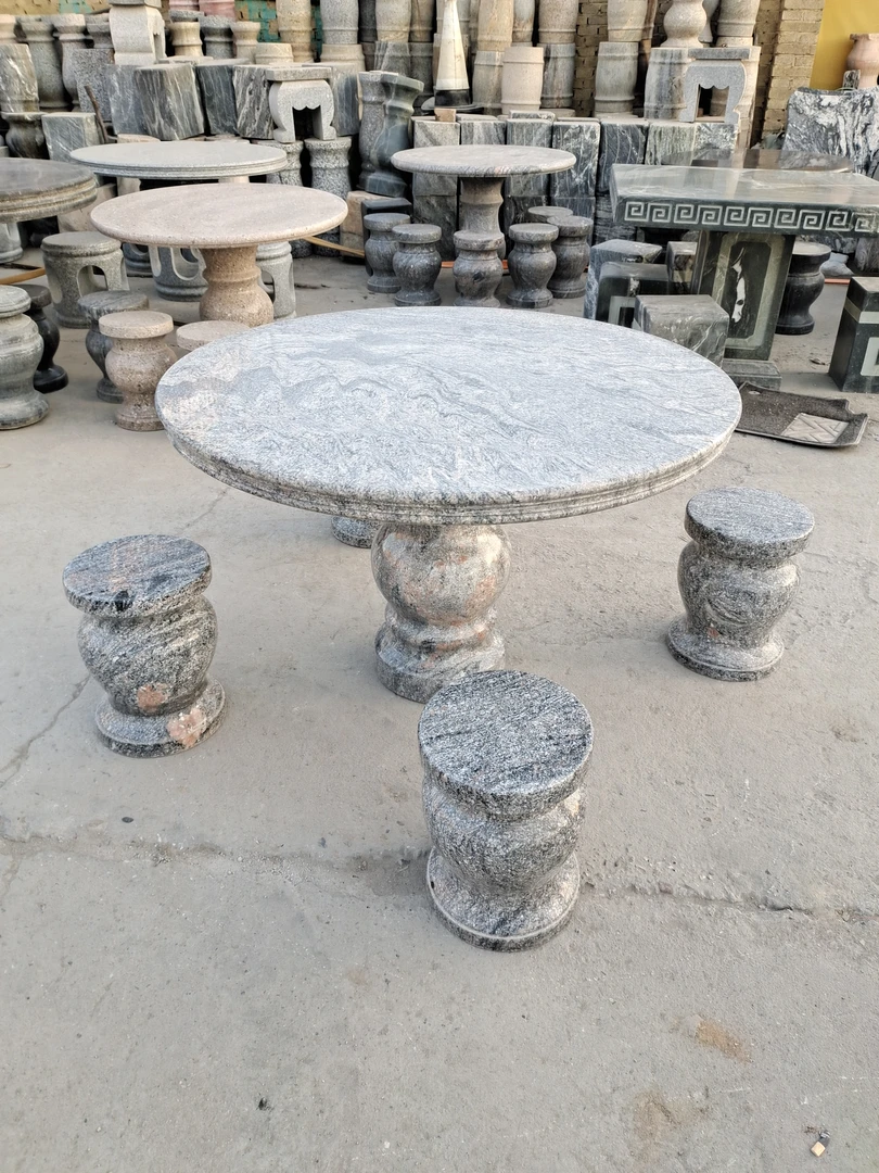 天然石桌大理石凳石台花岗岩室外户外中式庭院别墅家用阳台石头桌