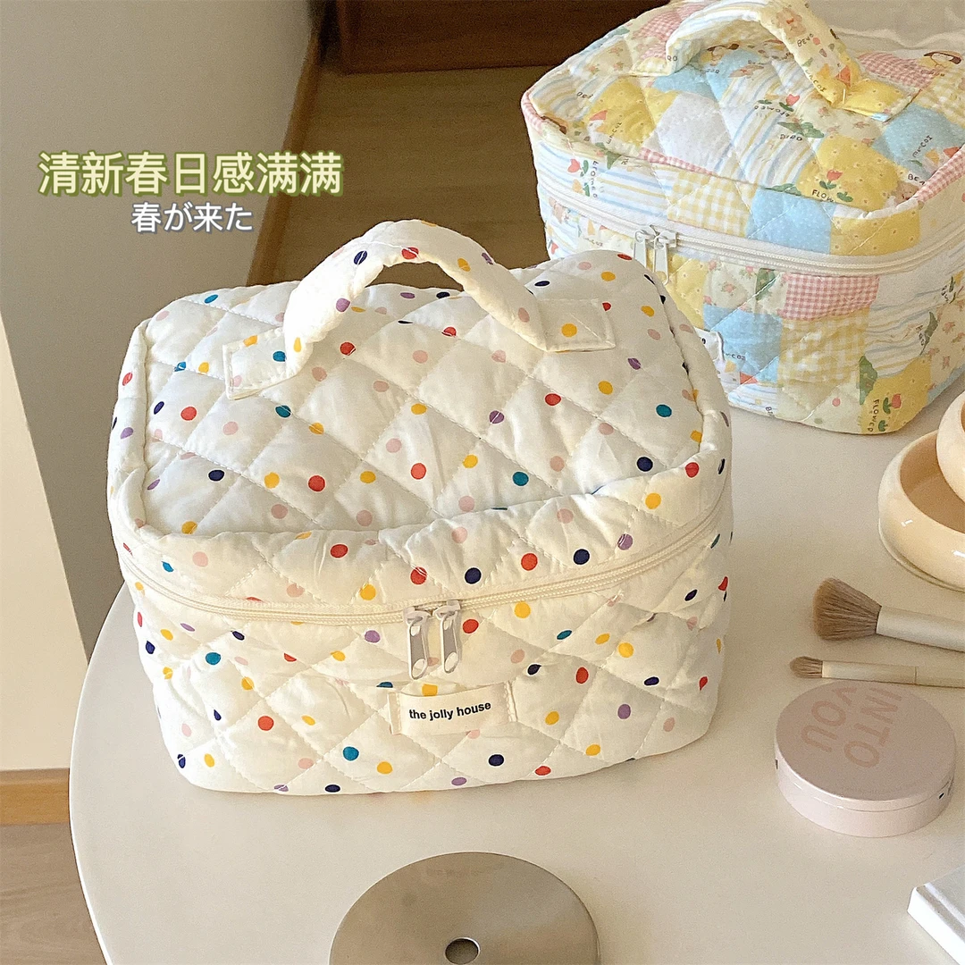 少女心彩色波点化妆包大容量韩版小众高颜值洗漱包旅行便携收纳包
