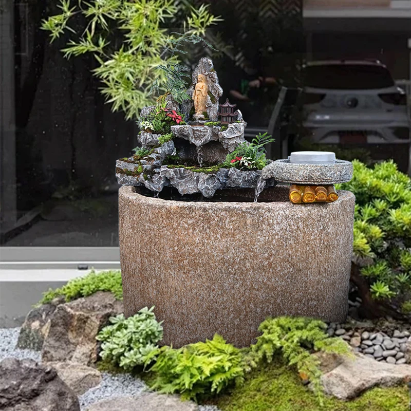 创意假山流水鱼缸水陆造景假山手工青龙石假山庭院流水摆件