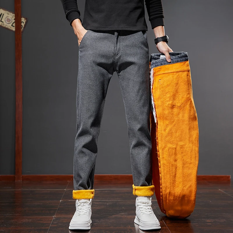 男士秋季厚款加绒保暖休闲裤直筒修身型百搭弹力棉潮流时尚裤子