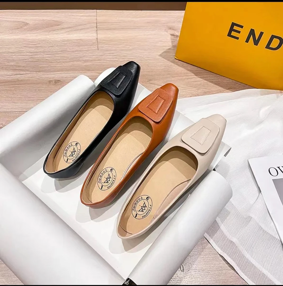 简约通勤【里外全皮】2025韩版百搭尖头软底浅口一脚蹬平底单鞋