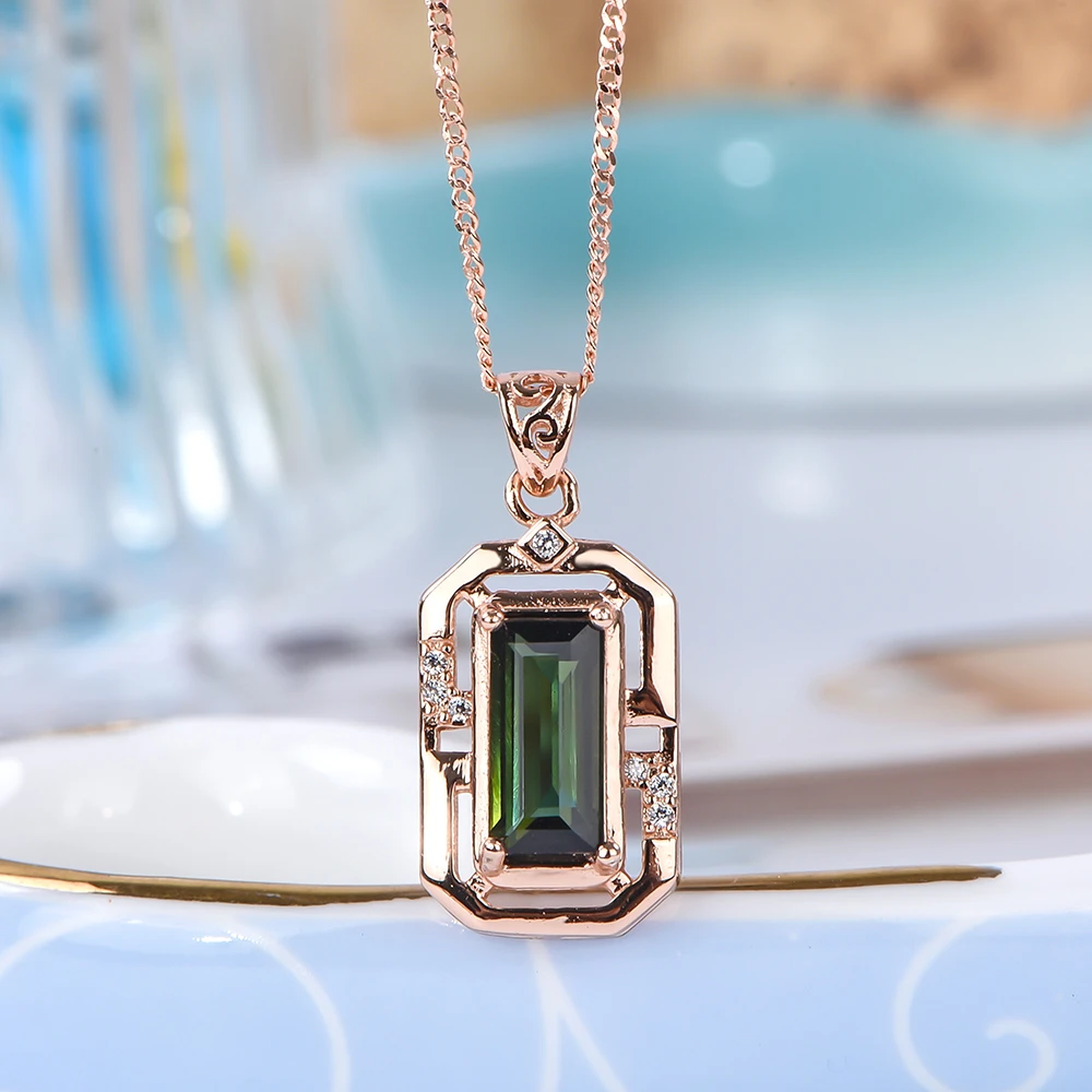 宇彩925银镶嵌天然碧玺轻奢时尚复古百搭精致碧玺碧玺项链吊坠