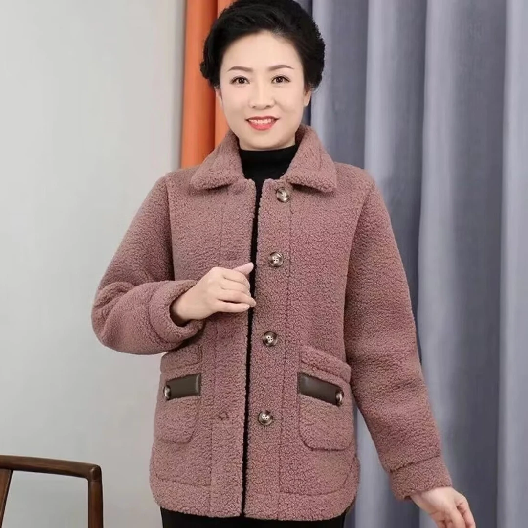 【福利冲量】春秋季新款不加绒羊羔绒时尚外套中老年妈妈装春秋款