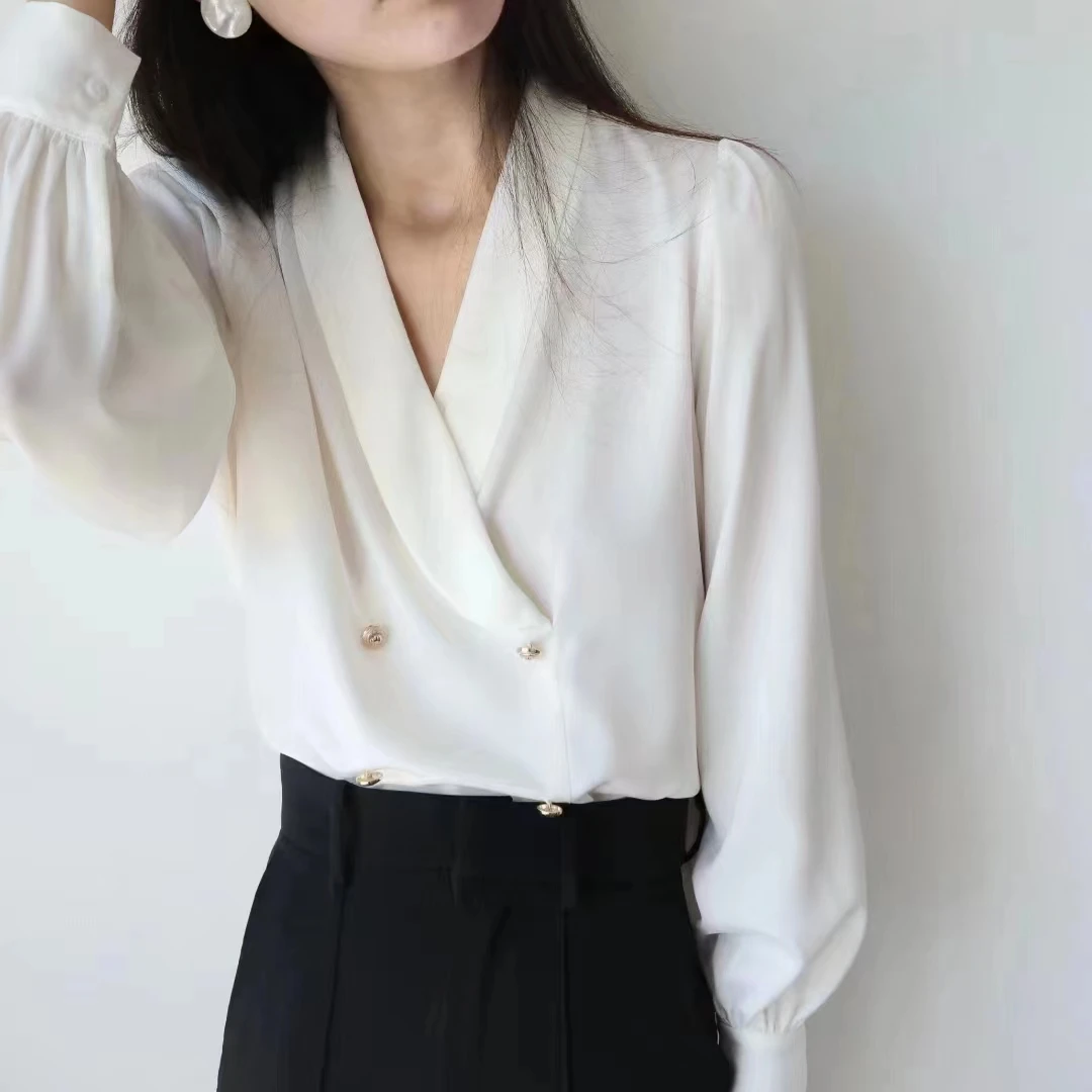 衬衫显瘦气质衬衣长袖时尚法式小众设计感网红白色轻奢百搭女士