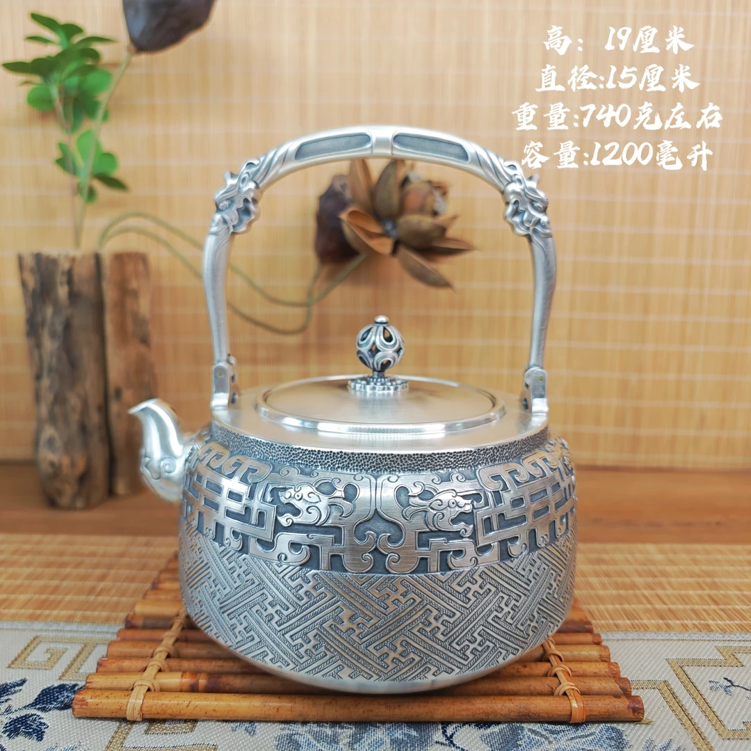 瑞兽龙首纹复古高工煮水壶     纯手工中式