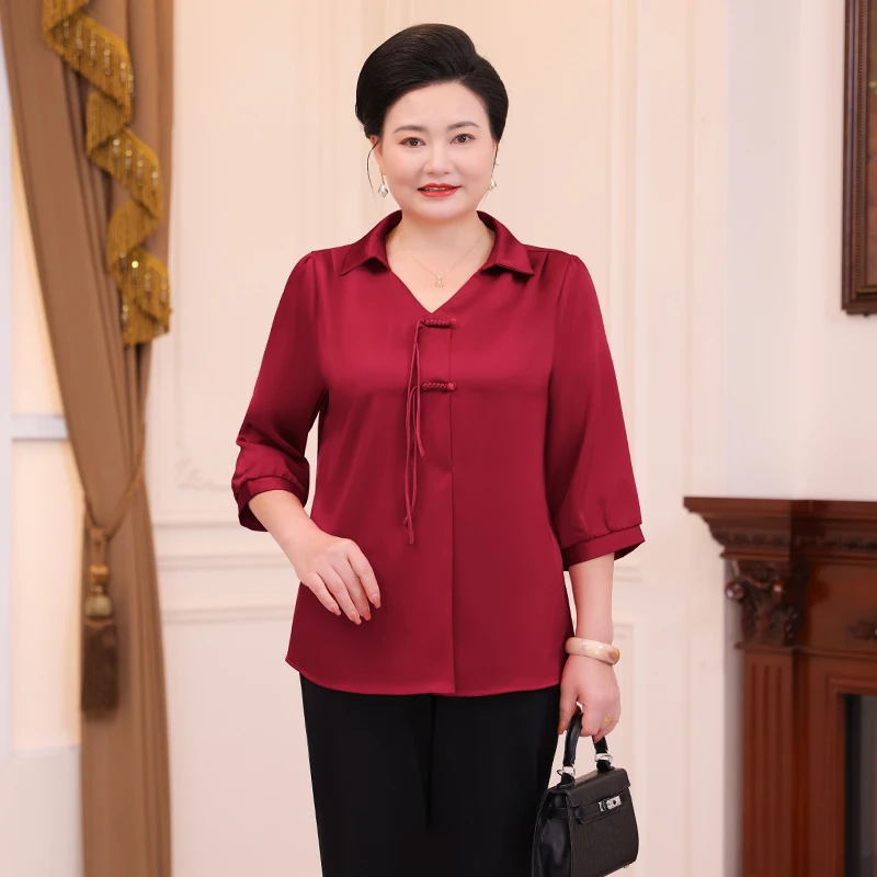 喜妈妈婚宴高端轻奢高级感上衣新中式女士缎面旗袍扣衣服WC24605