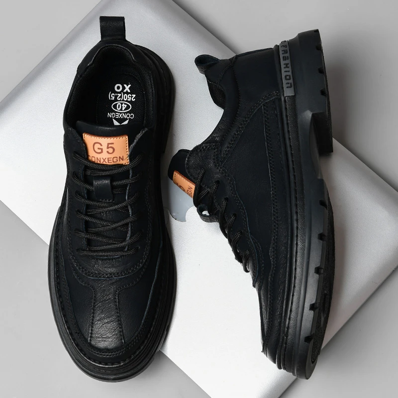 鞋子男真皮2024年秋季新款男士短靴子百搭中帮韩版休闲男士工装靴