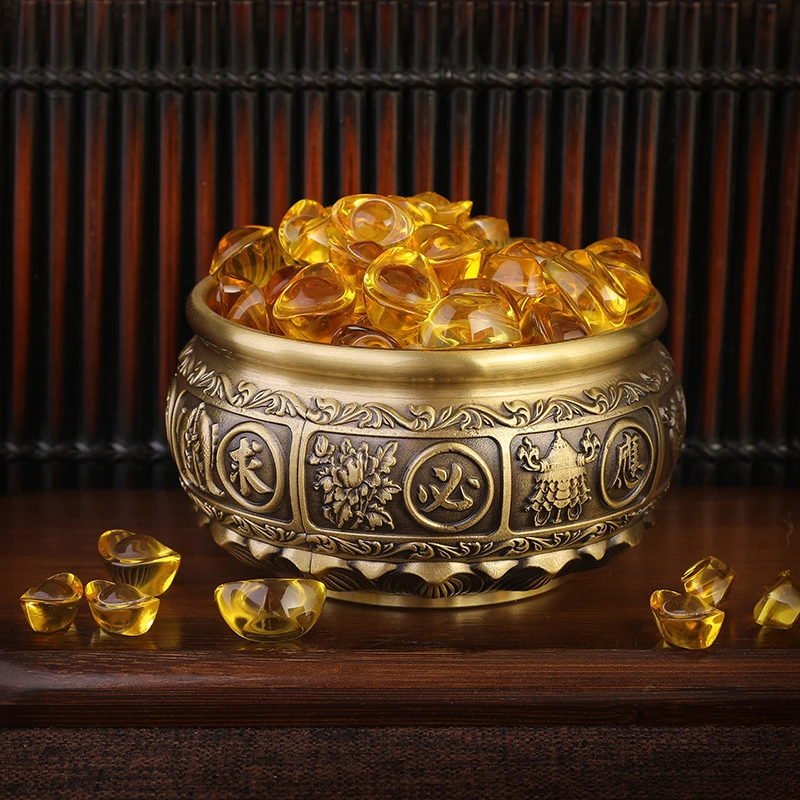 纯黄铜聚宝盆招米进宝聚宝盆客厅摆件纯铜工艺招米办公室开店摆件